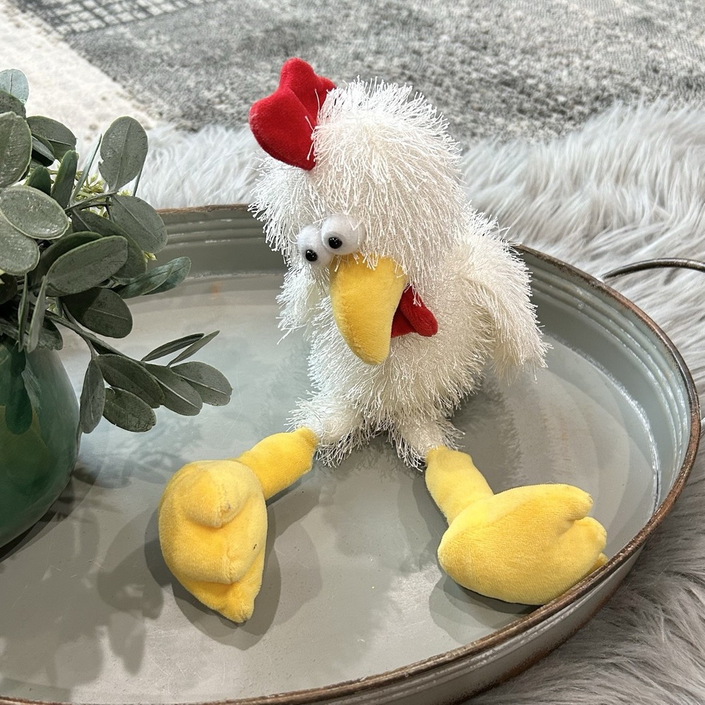 GANZ Vintage Fluffy White Floppy Chicken Rooster Plush Stuffed Animal